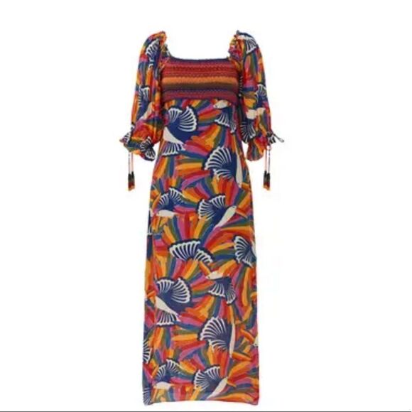 FARM Rio Rainbow Toucan Smocked Maxi size medium - Picture 8 of 16